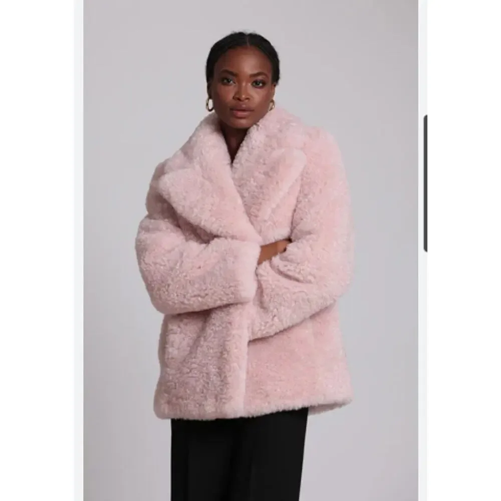Avec‎ Les Filles Short Faux-Fur Jacket Snap Close Color Blush Size S